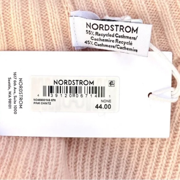 NWT NORDSTROM CASHMERE BLEND BEANIE PINK CHINTZ RIBBED HAT ONE SIZE - Picture 2 of 4